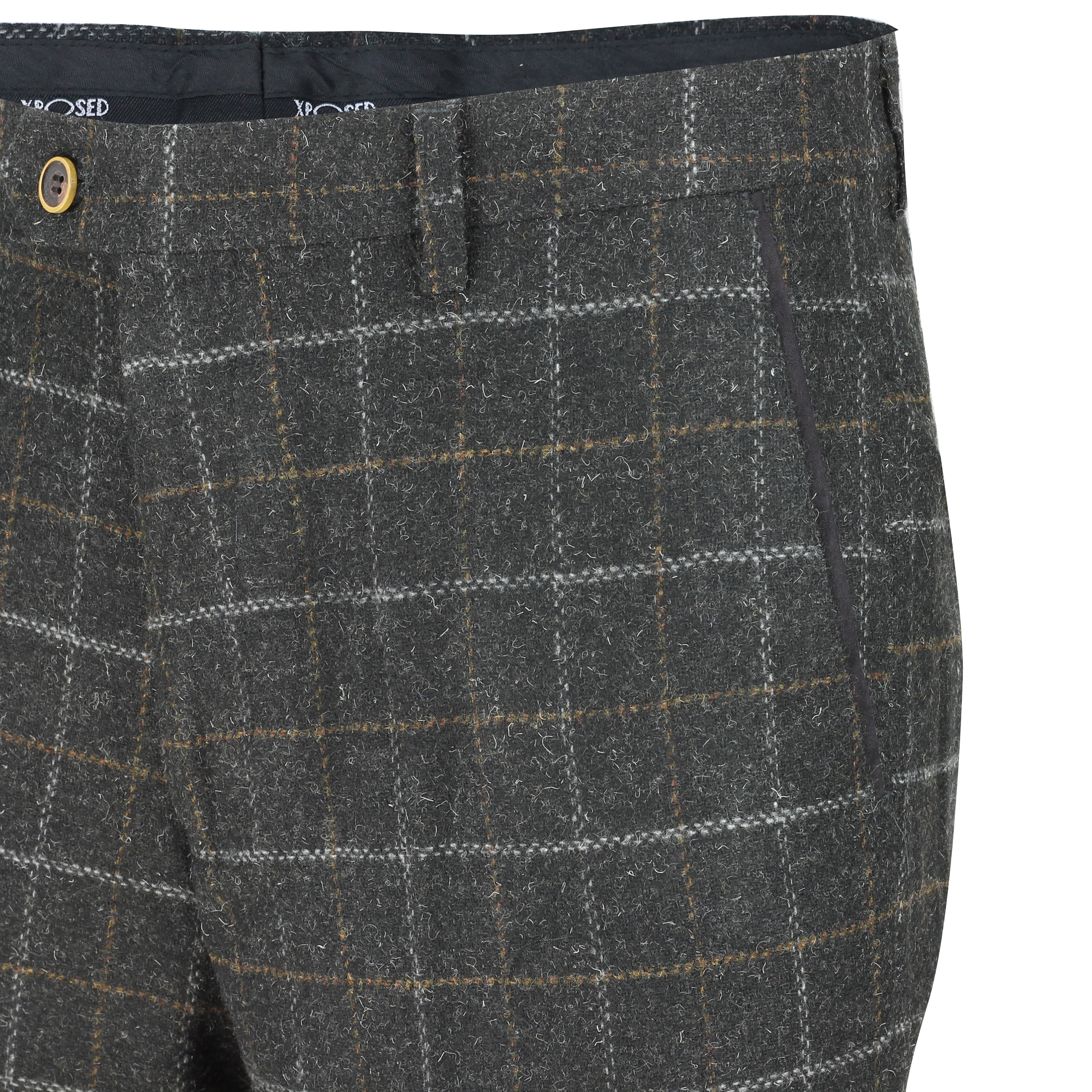 Mens Tweed Trousers Vintage Herringbone Checks Slim Fit Grey Brown Green  Pants